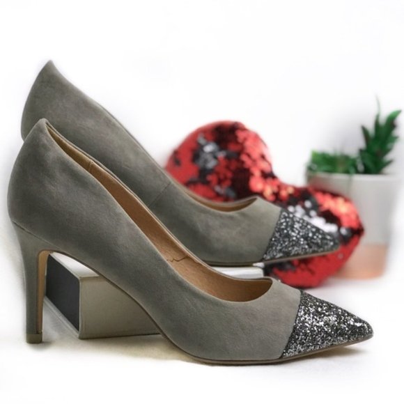 Billy Ella Grey Suede Glitter Pointed Stilettos - Picture 1 of 14